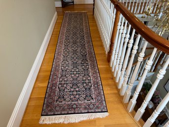 Genuine Hand Woven Wool Rug Runner With Floral Motif And Rust Border