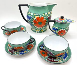Vintage Czechoslovakian Phoenix China Pitcher, Creamer & 3 Mugs With Saucers