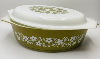 Vintage Pyrex Crazy Daisy / Spring Blossom Green 2.5 QT Casserole With Lid