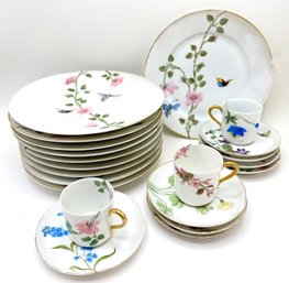 Vintage China With Butterflies & Gold Accents: 9 Plates, 3 Teacups & 8 Saucers