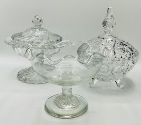 Trio Of Vintage Pressed Glass Candy Dishes