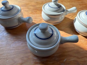 Set Of 4 Striped Onion Soup Bowls Lidded