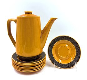 Vintage MCM Aurora Ironstone Coffee Pot W/ Lid & 8 Saucers
