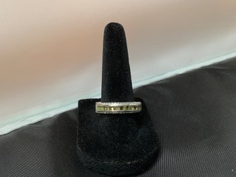 Sterling Silver Green Stoned Band Ring Size 8 #16