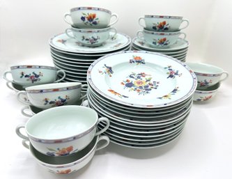 Renaud & Company Limoges French China Full Service For 12: Dinner Plates, Salad Bowls, Soup Bowls With Saucers