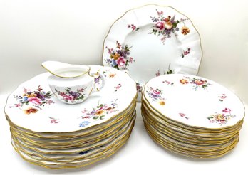 Royal Crown Derby English Bone China Posies Full Service For 12: Dinner Plates & Salad Plates & Creamer