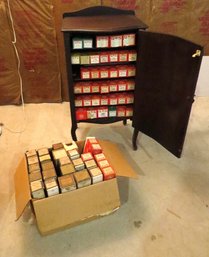 Early 20th C. Piano Roll Music Cabinet And A Large Grouping Of Player Piano Rolls