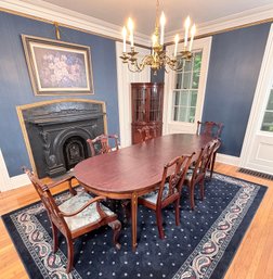 Henkel-Harris Federal Style Inlaid Mahogany Extension Dining Table With 3 Leaves And Pad Protectors