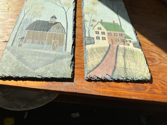 Two Handpainted Slate Wall Hangings