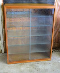 Oak Sliding Glass Door 5 Glass Shelf Display Case - Dealer's Showcase