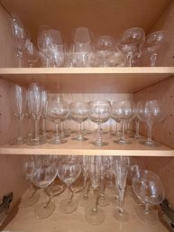 Large Group Of Wine Glasses, Champagne Flutes, Brandy Et Al