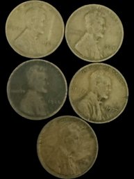 Lot Of 5 Wheat Pennies 1924, 1925, 1926, 1927, 1928