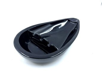 Swanky Vintage Black Glass Teardrop Ashtray