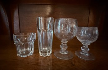 Large Grouping Of Rustic Blown Glass & Water Glasses