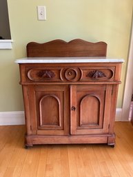Marble Top Walnut Commode With Key And Casters