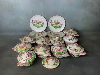 France Pottery Lot W/ Rooster Soup Crocks & Plates