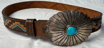 Chamber USA Made Southwest Style Leather Belt And Buckle