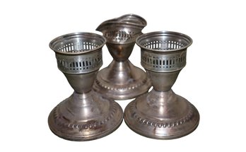 Set Of 3 Sterling N.S. Co Weighted Candle Holders