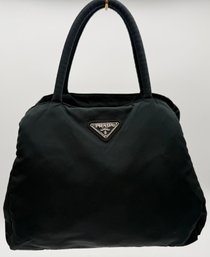 PRADA Signature Black Nylon Bag With Iconic Triangle Enameled Metal Logo