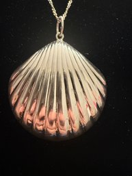 Sterling Silver 3D Seashell Clam Pendant Charm And Necklace