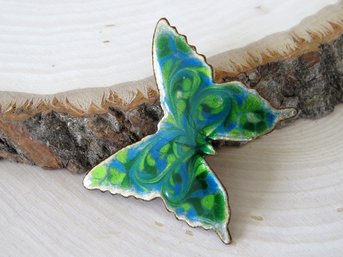 Vintage INGA Copper Blue Green Enamel Butterfly Brooch
