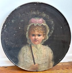 Antique Victorian Chimney Flue Cover With Original Painting Portrait, Heavy Plaster,  Ready To Hang