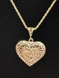 Sterling Silver Ornate Heart Pendant With Sterling Silver Rope Chain
