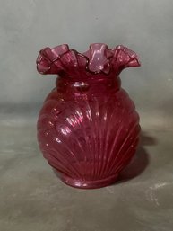 Vintage Fenton Cranberry Ruffled Caprice Vase W/ Bow #6