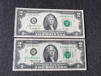 Series 1976 And 2013 $2 Two Dollar Bills