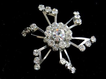 Silver Tone Aurora Borealis Pinwheel Design Brooch