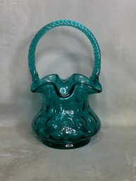 Vintage Fenton Teal Art Glass Coin Spot Basket #8