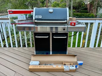 Weber Genesis E320 Barbecue Grill With Three Propane Tanks (2 Are Full) And Accessories