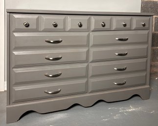 Wood Gray Painted Chest Of Drawers With Modern Silver Tone Hardware