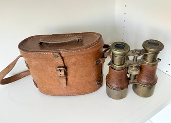 Vintage Binoculars With Leather Case
