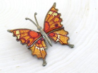 Vintage Enamel Hand Painted Butterfly Brooch