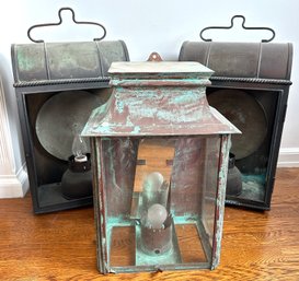 3 Vintage Lanterns: Copper & Pair Of Tin
