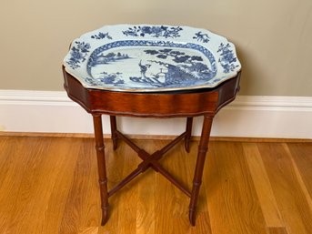 Antique 18th Century Chinese Export Porcelain Blue & White Chinoiserie Plate On Custom Stand, 2 Of 2