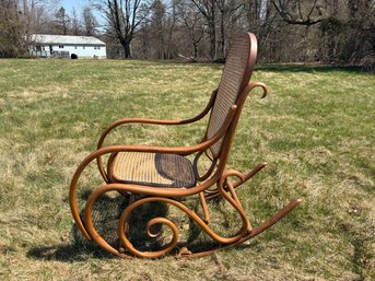 Vintage Mid Century Modern Bentwood Cane Rocking Chair Rocker Thonet-style