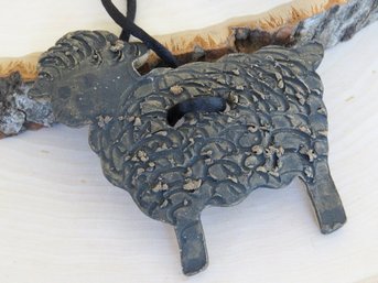 Primitive Earthenware Textured Sheep Pendant Necklace