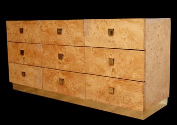 Founders Burl Milo Baughman Style Wood 9-Drawer Dresser