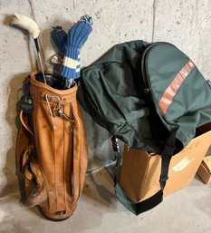 Leather Golf Bag And Clubs - Hagen, PGA, Wilson, Spalding