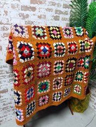Vintage Handmade Crochet Knit 'Afgan' Granny Square Blanket By New Haven Women's Club