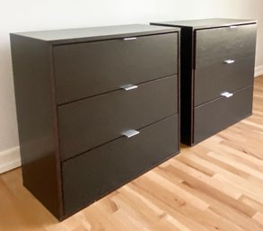 Pair Of Contemporary Brown Three Drawer Side Tables
