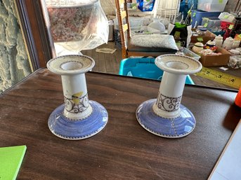 Pair Wedgwood Candleholders Sarah's Garden Queensware 1997