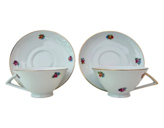 A Pair Of Vintage Czechoslovakian Porcelain Demitasse Cups & Saucers