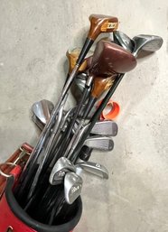 Red Golf Bag And Clubs - Prima III, King Cobra, Hogan