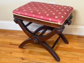 Antique Victorian Adjustable Piano Stool With Dragonfly Upholstery