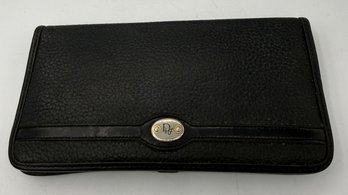 Christian Dior Black Pebbled Leather Wallet With Signature Oval Metal Logo