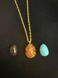 Joan Rivers Multicolor Crystal Gold-tone Filligree Egg Pendant 18KGP Chain