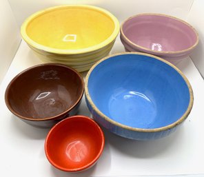 5 Vintage Ceramic Bowls, From Extra Large To Small